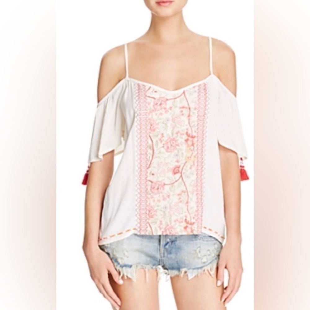 Band Of Gypsies Cold Shoulder Embroidered Floral Boho Top